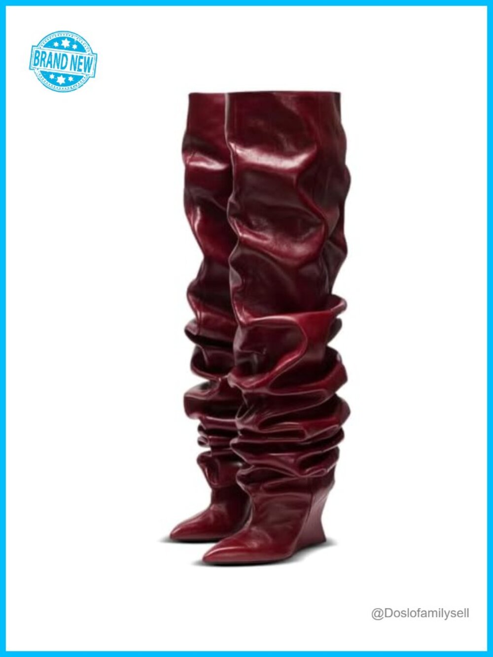Women's Over the Knee Boots Pointed Toe Wedge Heel Ruched Tall Faux Leather